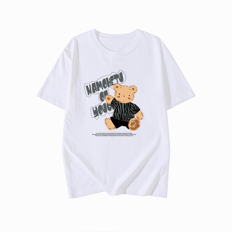NRVP Áo thun 100% cotton tay ngắn cổ tròn dáng rộng phong cách Hàn Quốc cho nữ