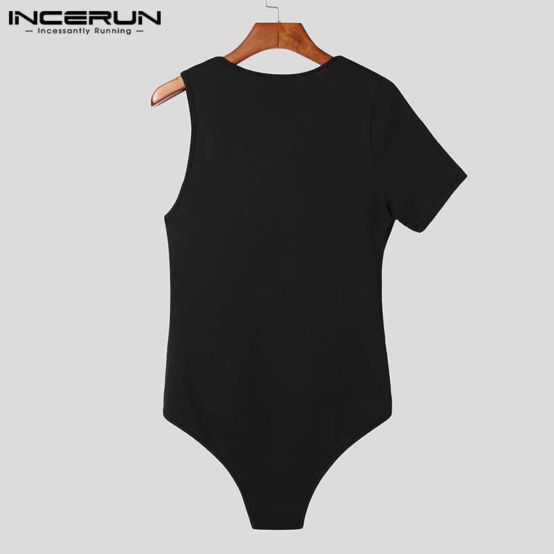 Áo liền quần INCERUN dành cho nam thiết kế tay ngắn cắt lỗ quyến rũ thời trang màu đen