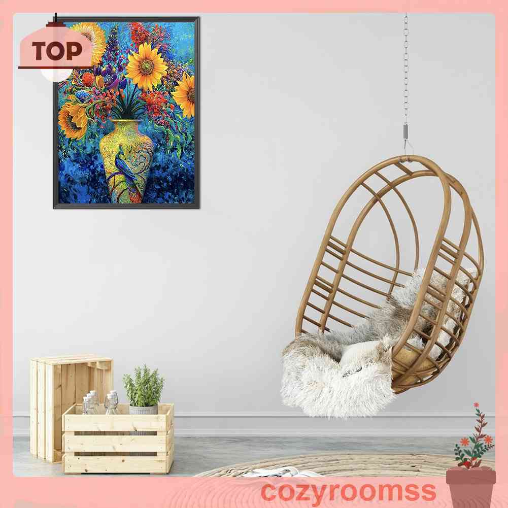 Bộ Tranh Thêu Chữ Thập Hình Lọ Hoa Hướng Dương Và Chim Công 11CT 40x50cm