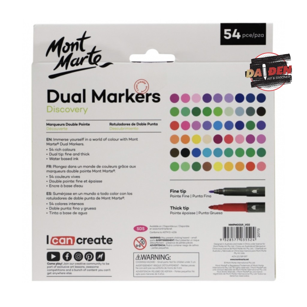 [DA ĐEN] Bộ Bút Marker 54 Màu Dual Mont Marte