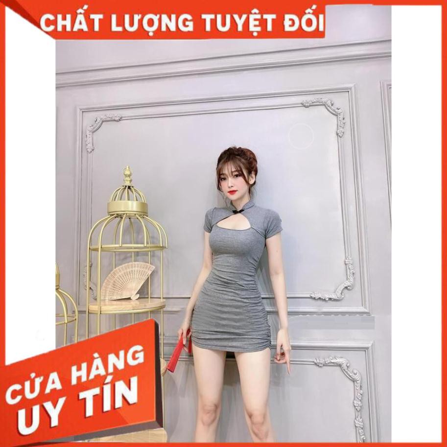 [SANG TRỌNG] -  Đầm Body Khoét Ngực Nhún Sườn Phong Cách Cổ Điển Kèm Hiện Đại Hàng VNXK