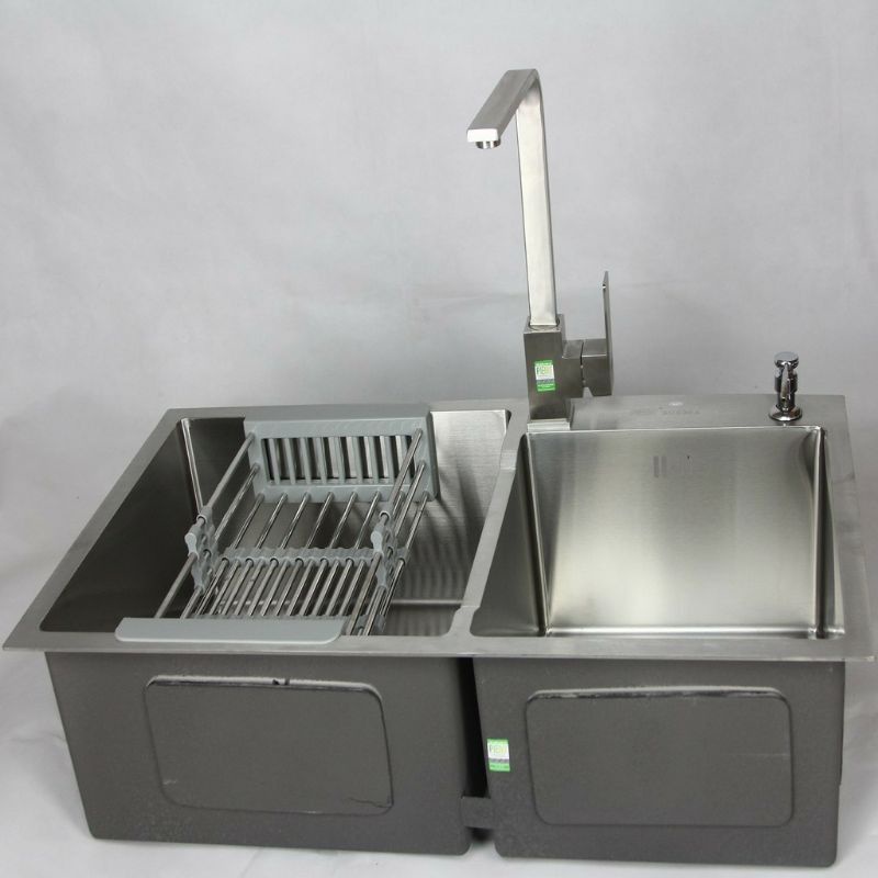 Chậu rửa chén đúc 2 hộc inox 304 Kt 82*45*23cm dày. Chọn Hoả tốc ship nhanh tại TP HCM