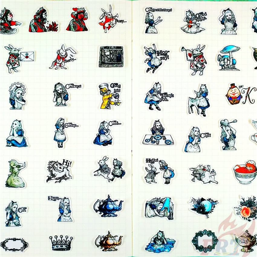 ★★★ Nghệ thuật Retro. Sticker Dán Trang Trí Nhật Ký Hình Alice in Wonderland Q-1 ★★★ 60 Miếng Dán Trang Trí Album Thời Trang (Size: 2~3cm)