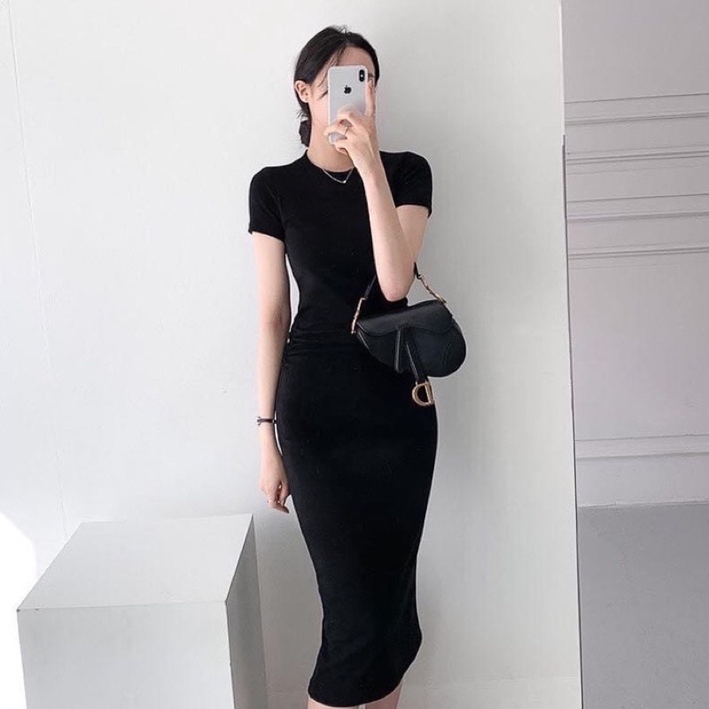 Váy Body Dúm Eo Cộc Tay EMIU 🌺 Đầm midi dáng ôm sexy thun co dãn bánh bèo tiểu thư cá tính 🌺