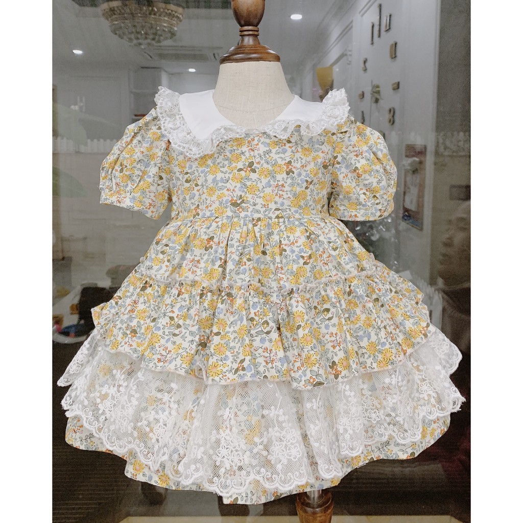 Váy trẻ em chất thô mềm kết hợp họa tiết hoa nhí đẹp -  hàng thiết kế