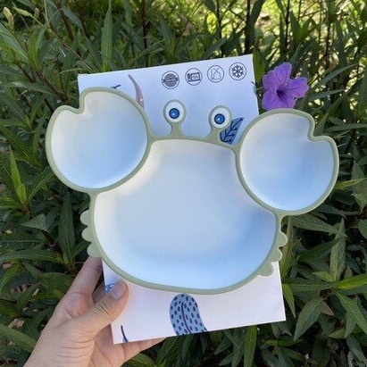 Khay ăn dặm silicon có đế hút chống đổ hình cua cho bé - Tặng khuôn tạo hình cơm