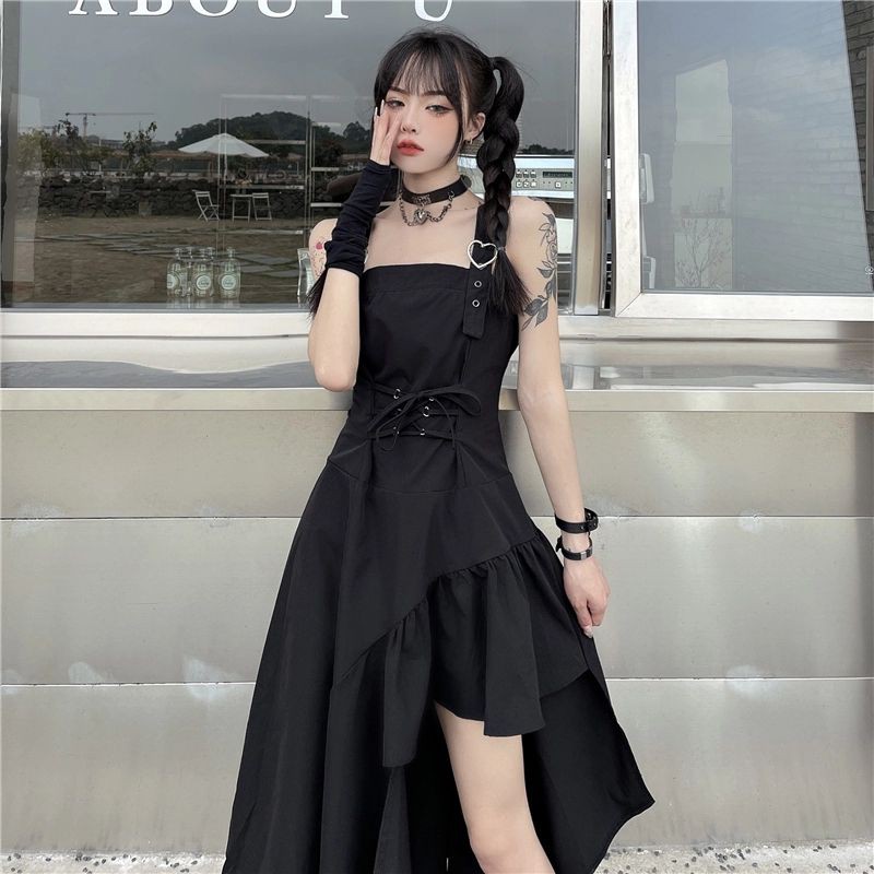 [Order] (F) Váy đầm đuôi cá Dark Gothic móc cài tim dáng dài loại đẹp màu đen