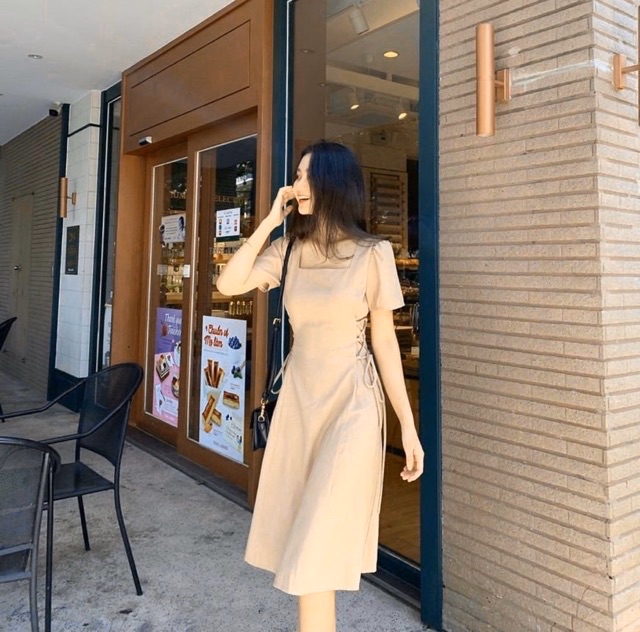 ĐẦM MIDI CỔ VUÔNG ĐAN DÂY EO TRẮNG/ĐEN/ĐỎ/KEM ( KÈM ẢNH THẬT)