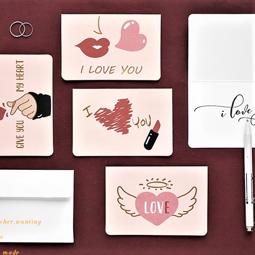 Thiệp trái tim hồng cute, thiệp Valentine ghi lời chúc, cảm ơn phong cách đơn giản dễ thương