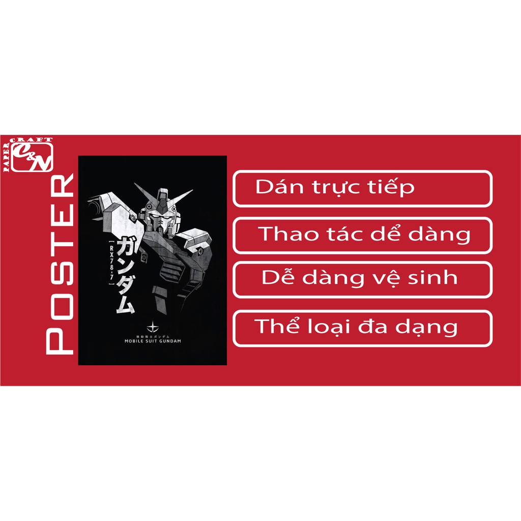 Poster nhựa siêu lớn|Poster Gundam trắng đen|Poster dán tường