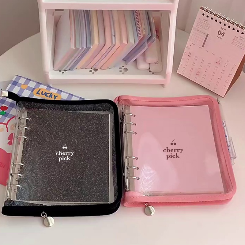 Set 80 Tấm Vỏ Bọc Sổ Tay Bằng PVC Trong Suốt Chống Nước Có Khóa Kéo In Hình Cherry Pick Series