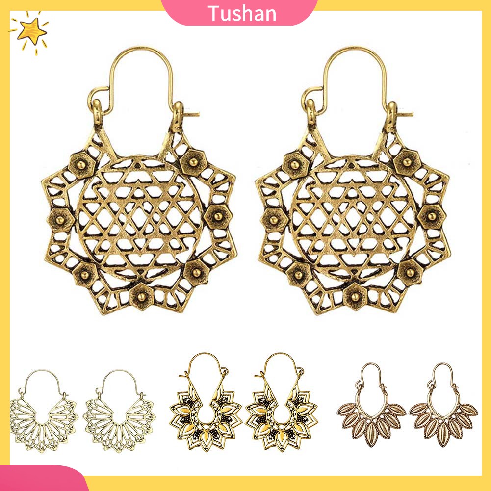 Khuyên tai bạc tròn phong cách Bohemian cổ điển cho nữ