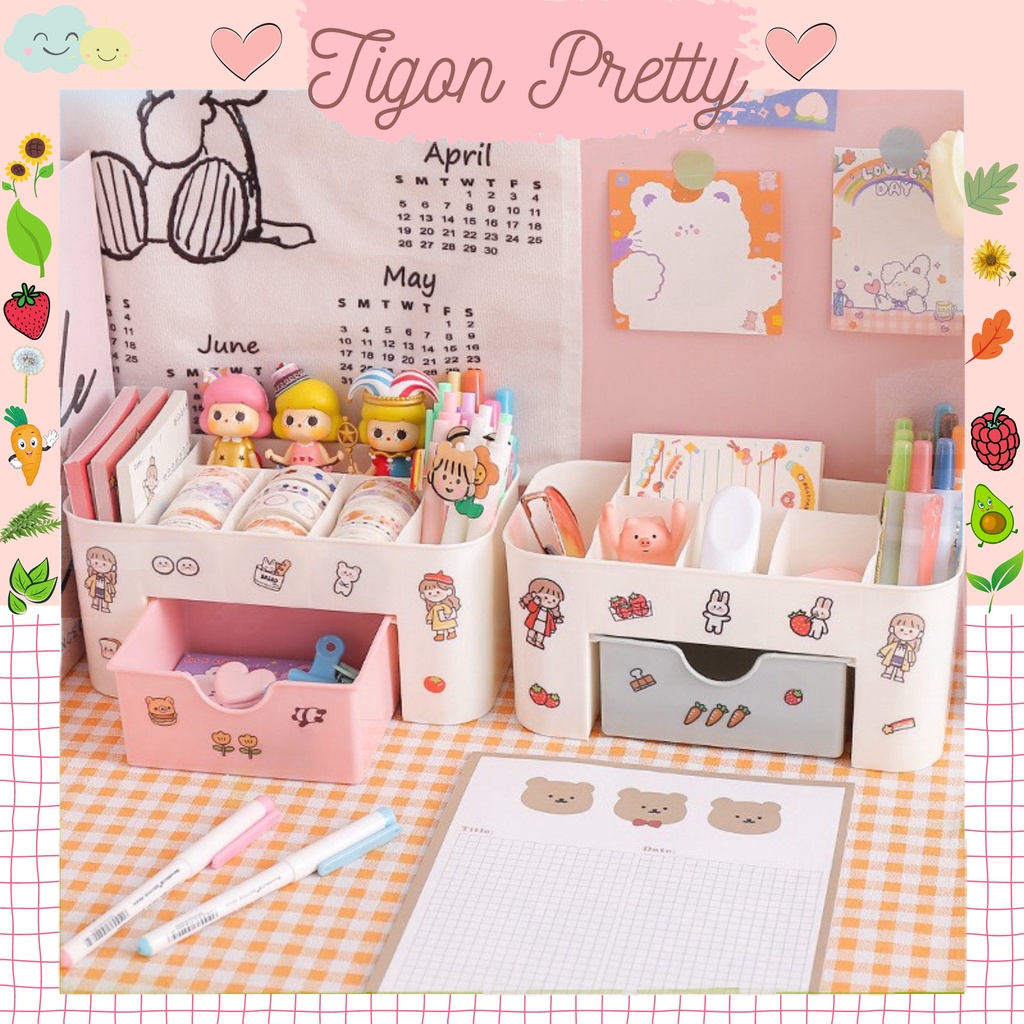 Kèm sticker- Kệ đựng mỹ phẩm để đồ trang điểm tủ đựng mỹ phẩm làm bằng nhựa cứng có chia ô