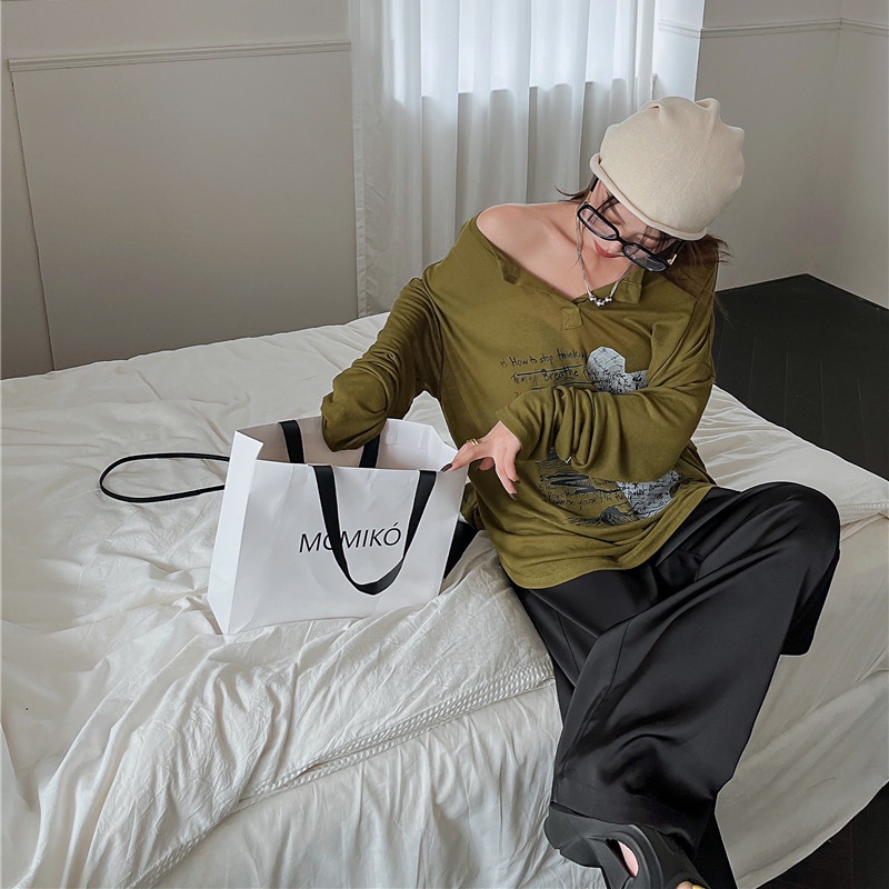 Áo Thun Dài Tay Dáng Rộng Vải Mỏng In Họa Tiết Thời Trang Dành Cho Nữ