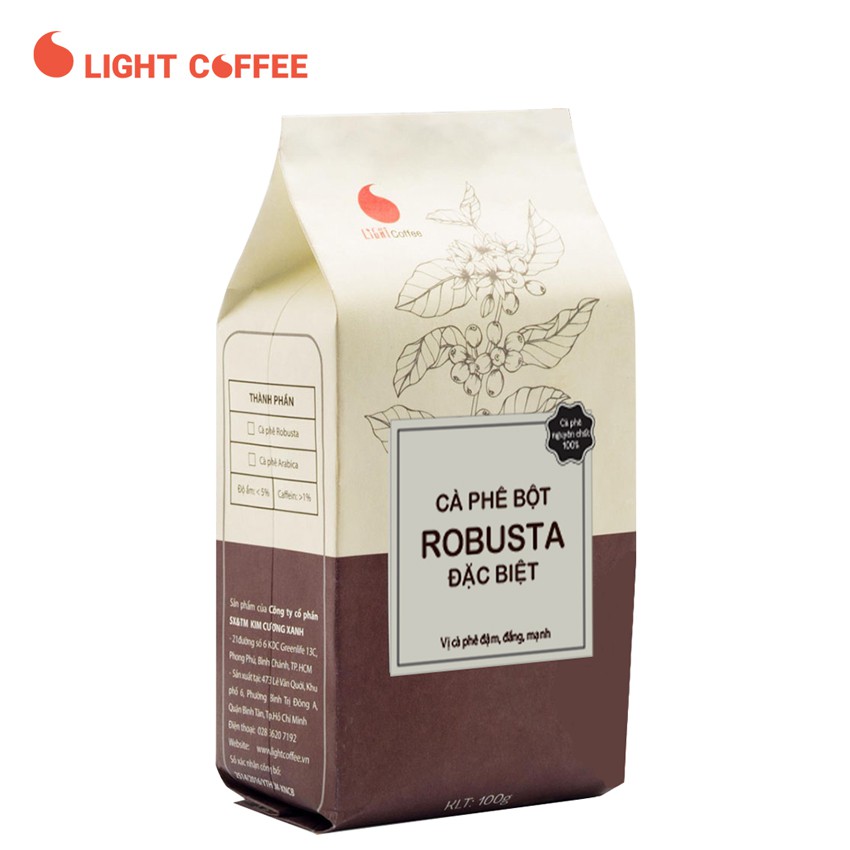 Cà phê nguyên chất 100% dạng bột Robusta đặc biệt Light Coffee - Gói 100gr