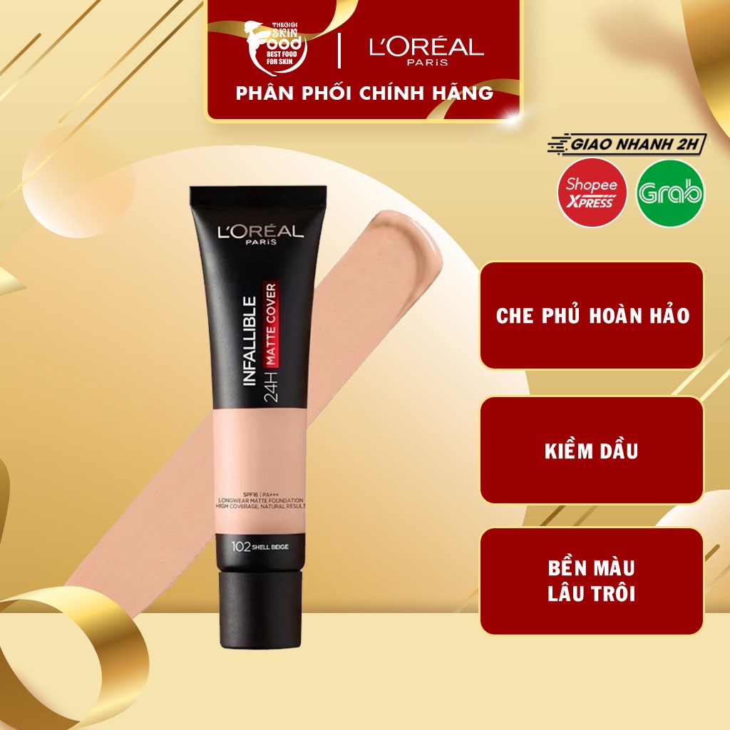 Kem Nền Kiềm Dầu, Lâu Trôi L'Oreal Infallible 24H Matte Cover Foundation SPF16 PA+++ 35ml