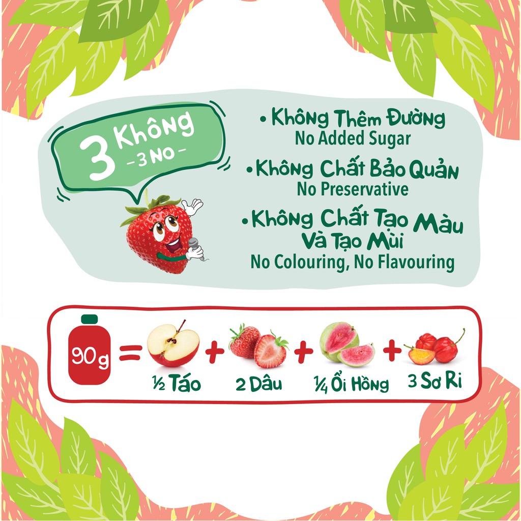 Combo 4 Túi Trái Cây Xay Nhuyễn Vị Dâu Ổi hồng - 100% trái cây thật - ANDROS FRUIT ME UP - 90gx4