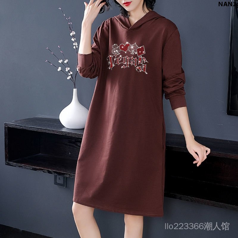 Plus Váy Hoodie Dáng Dài Đính Đá Trẻ Trung Hợp Thời Trang Cho Bạn Gái | BigBuy360 - bigbuy360.vn