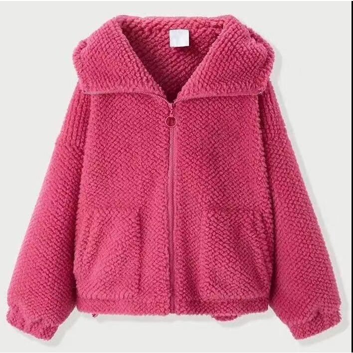 Áo Khoác Hoodie Len Lông Cừu Dáng Rộng In Hình Dâu Tây/Gấu Hồng Dễ Thương Kiểu Nhật Hàn Thời Trang Thu Đông Cho Nữ