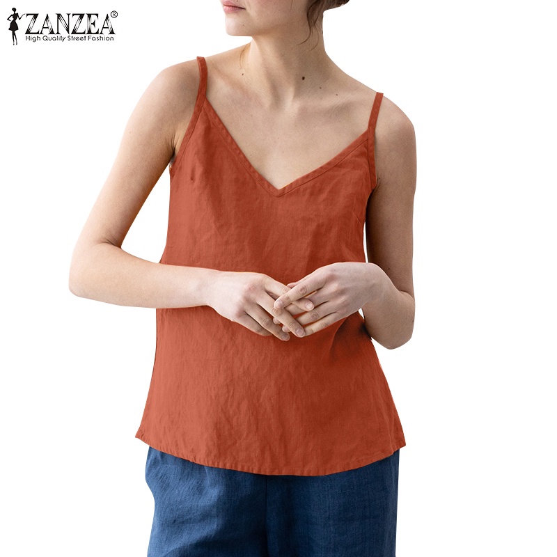 Zanzea Áo Hai Dây Cổ Chữ V Xẻ Tà Quyến Rũ Cho Nữ