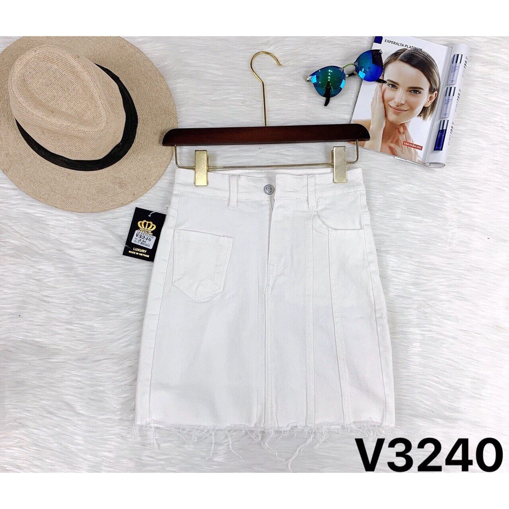 -Hàng nhập khẩu  Quần Jean Nữ | Quần Jean Nữ Xịn Chân váy jean nữ trắng tua rua lưng cao V3240 Liên hệ mua hàng  084.209