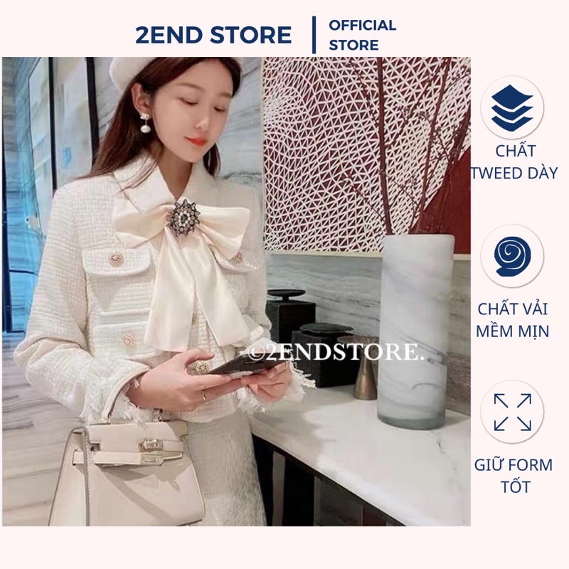 2END Set bộ dạ tweed nữ tặng kèm nơ đá