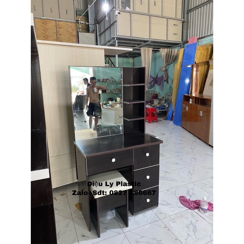 bàn trang điểm nhựa đài loan full màu đen có ghế bọc nệm đơn giản cực đẹp freeship