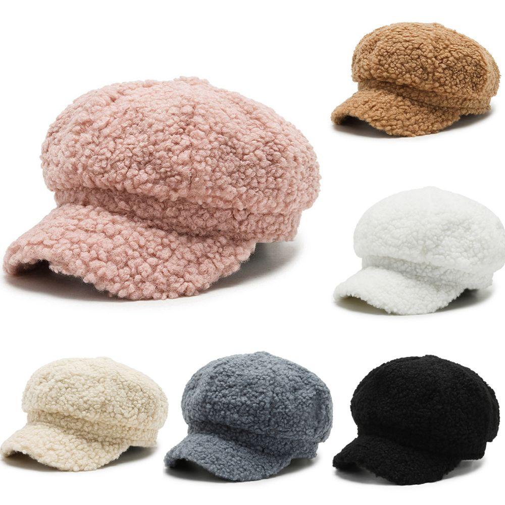 Mũ Bát Giác Bằng Len Lông Cừu Mềm Màu Trơn Dễ Thương