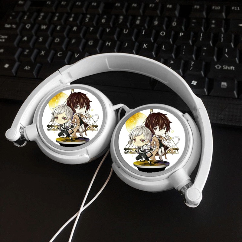 Tai nghe in hình Bungou Stray Dogs dạng chụp cắm dây có mic tiện lợi