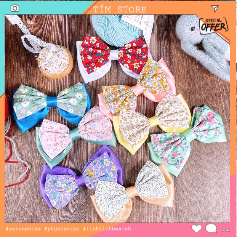 Kẹp tóc nơ hoa phối satin handmade cao cấp TÍM  STORE phụ kiện búi tóc nữ phong cách hàn quốc