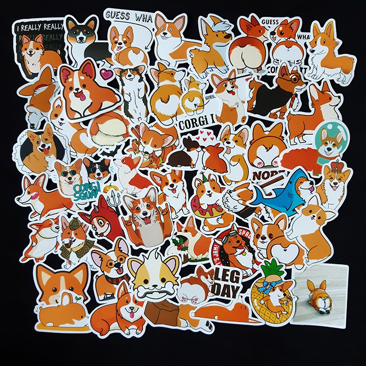 Bộ Sticker dán cao cấp chủ đề CHÚ CHÓ CORGI - Dùng dán Xe, dán mũ bảo hiểm, dán Laptop...