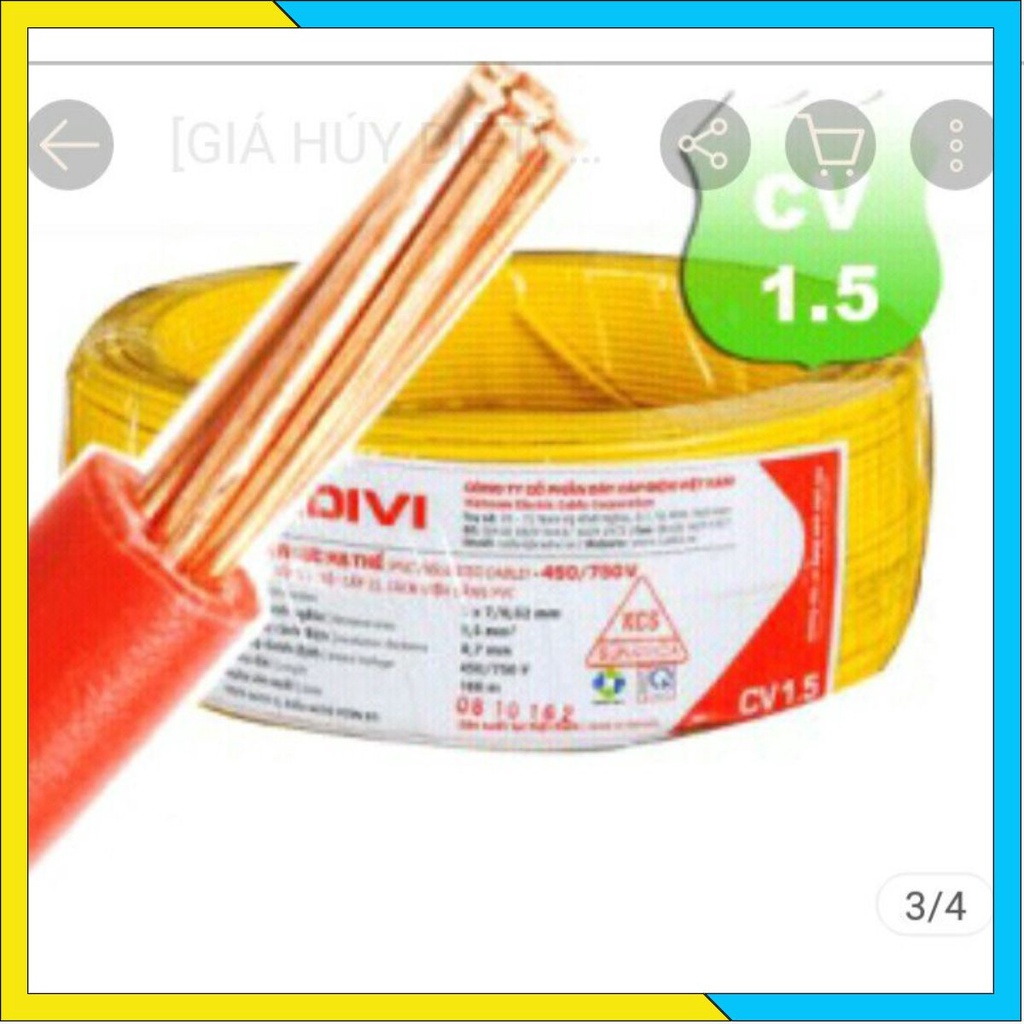 Dây cáp điện CADIVI CV1,5 mm2 - 100mét SALE KỊCH SÀN 50 CUỘN NHÉ MN