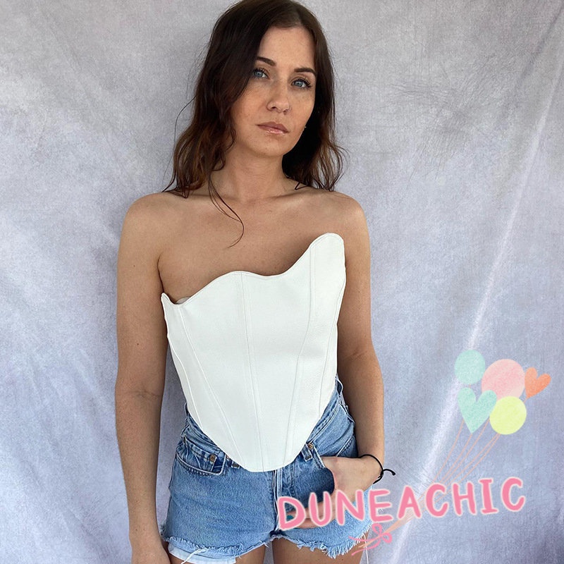 DUNEA Áo Ống Màu Trơn Phối Khóa Kéo Cá Tính Cho Nữ