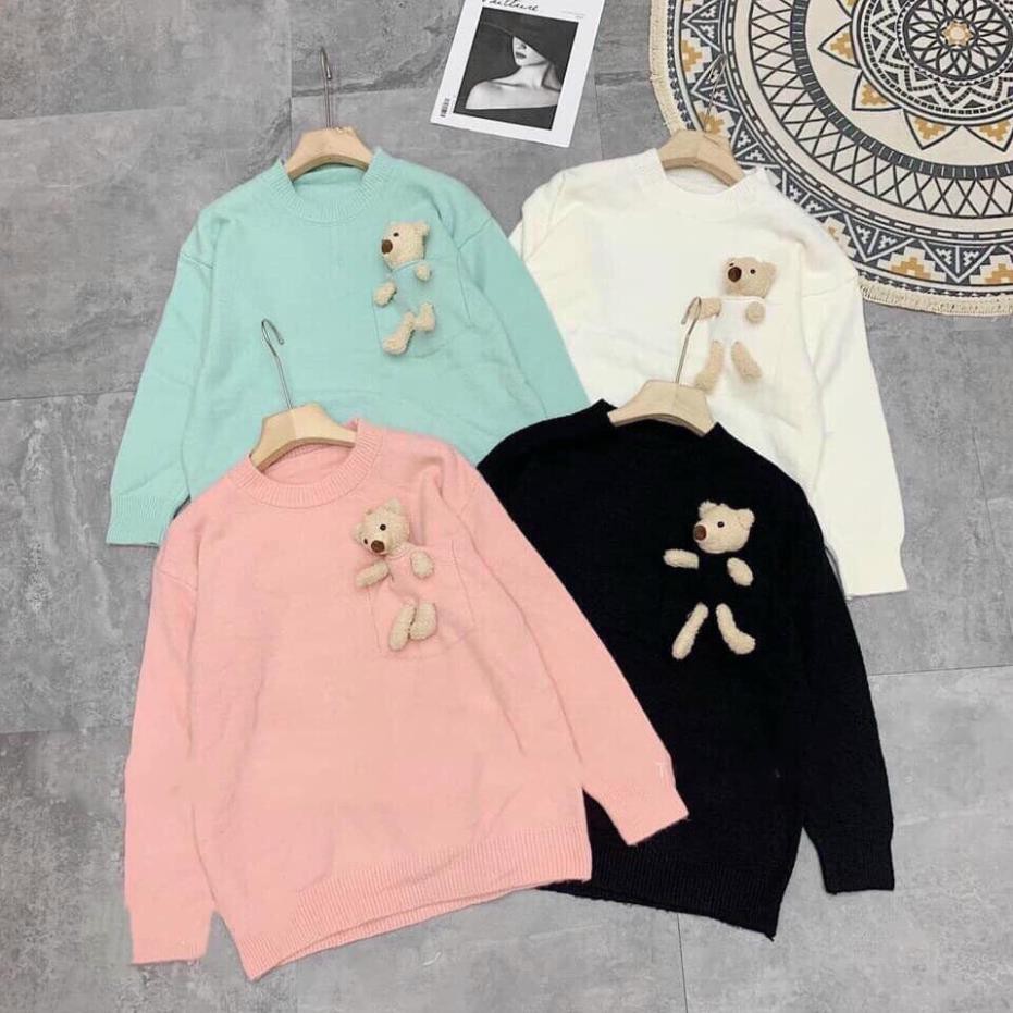 áo len nữ silive Áo len gấu túi ngực, chất len dày dặn dễ phối đồ | BigBuy360 - bigbuy360.vn