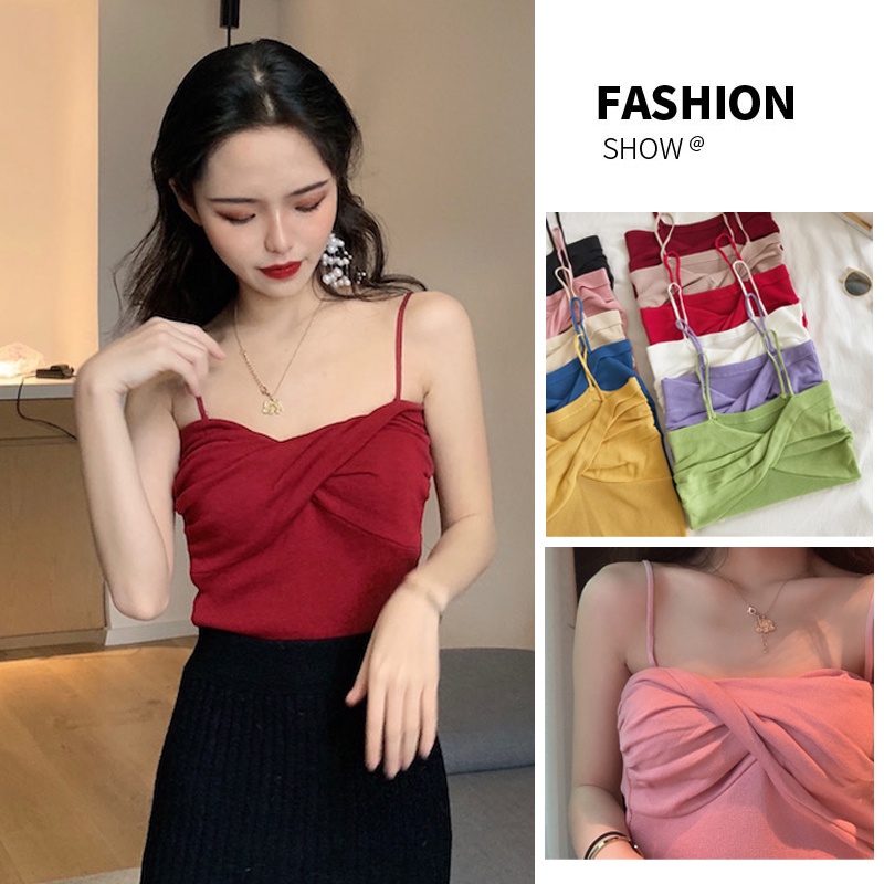 Áo Ống Dệt Kim Thiết Kế Chéo Dây Phong Cách Hàn Quốc Cổ Điển Thời Trang Mới 2022 Dành Cho Nữ