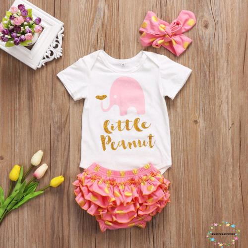 Set áo liền quần ngắn tay + quần short + Băng đô nơ dễ thương cho bé gái
