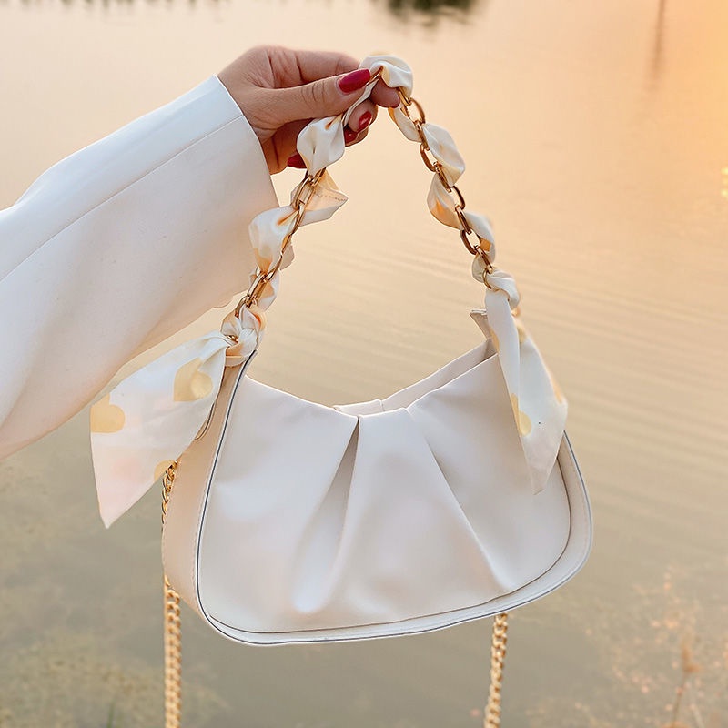 Túi Đeo Chéo Xếp Ly Phối Dây Xích Thời Trang Hàn Quốc Cho Nữ