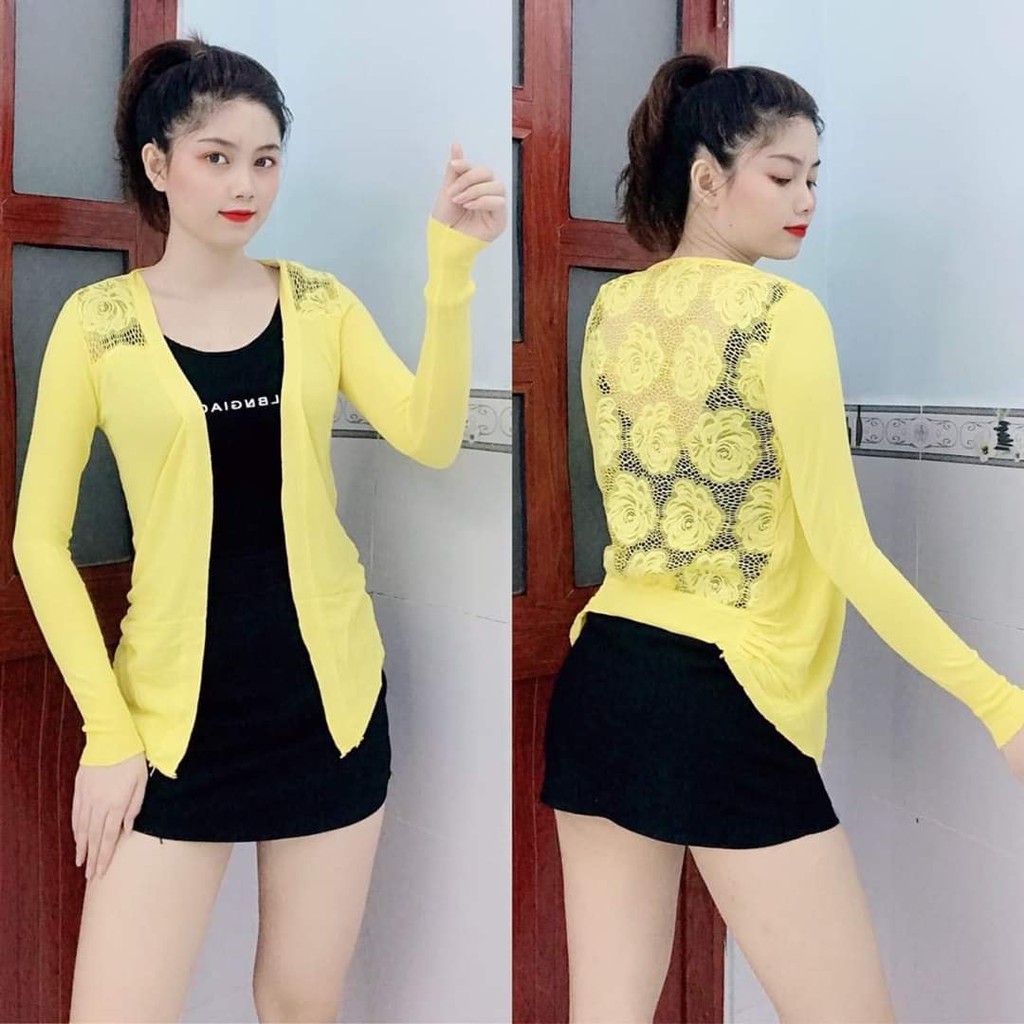 Áo Khoác Len Cardigan Nữ Phối Ren Sau Lưng