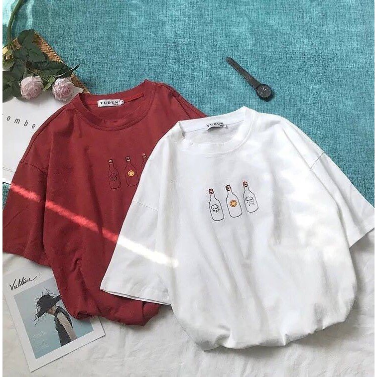 áo phông tay lỡ hình 3 chai,áo thun,áo cộc tay hot,unisex