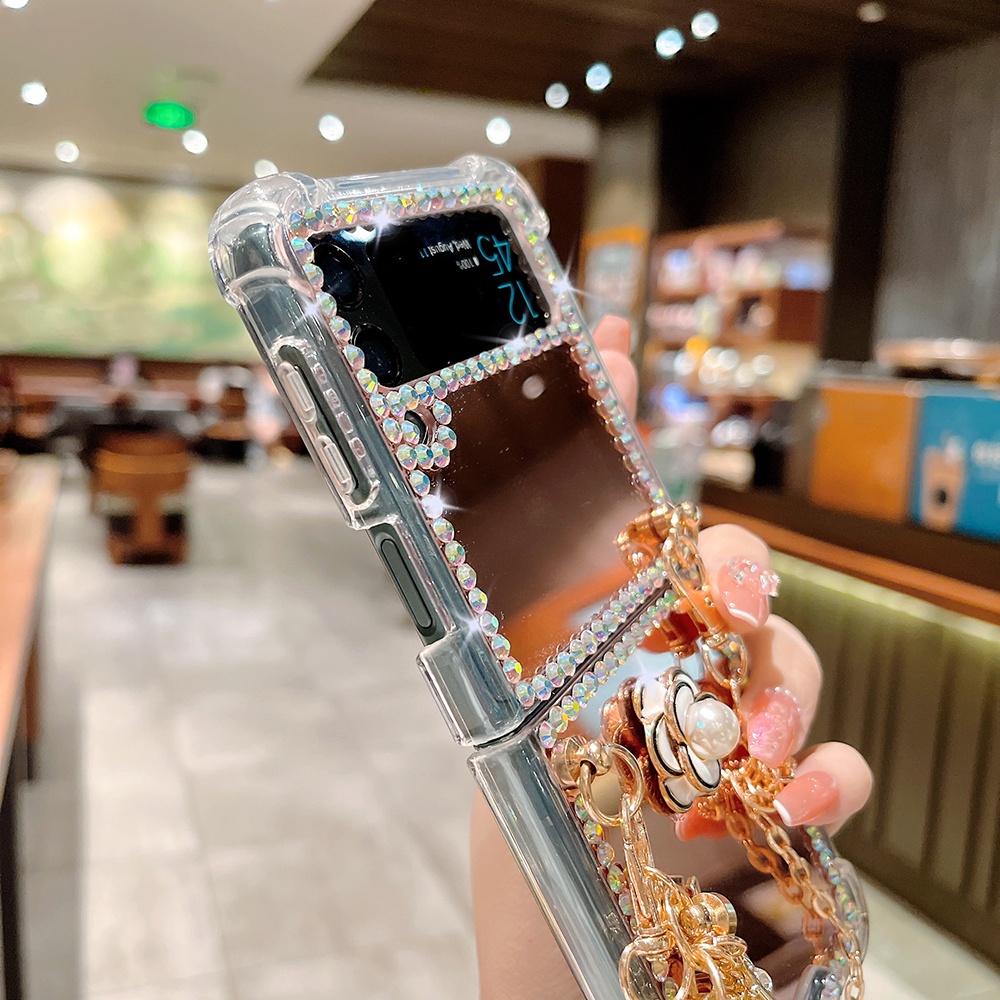Ốp Điện Thoại Chống Sốc Tráng Gương Đính Đá Lấp Lánh Thời Trang Cho Samsung Galaxy Z Flip 3 4 5G