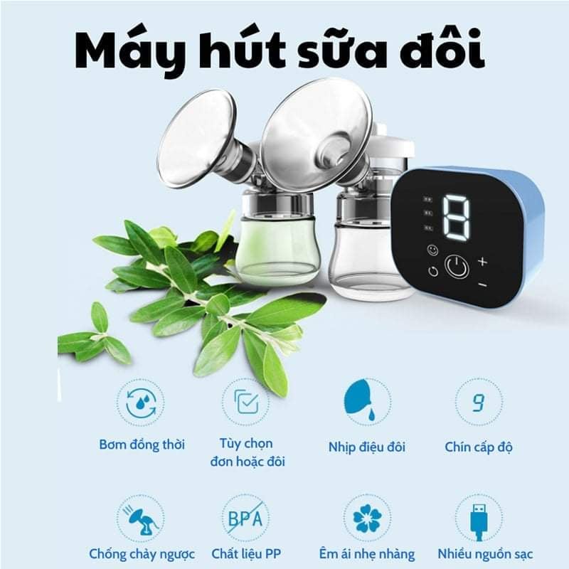 💁💁Máy hút sữa điện đôi  Electric B.Pump,✔️ 9 cấp lực hút không đau,✔️ sạc tích điện có Led cảm ứng CBME.