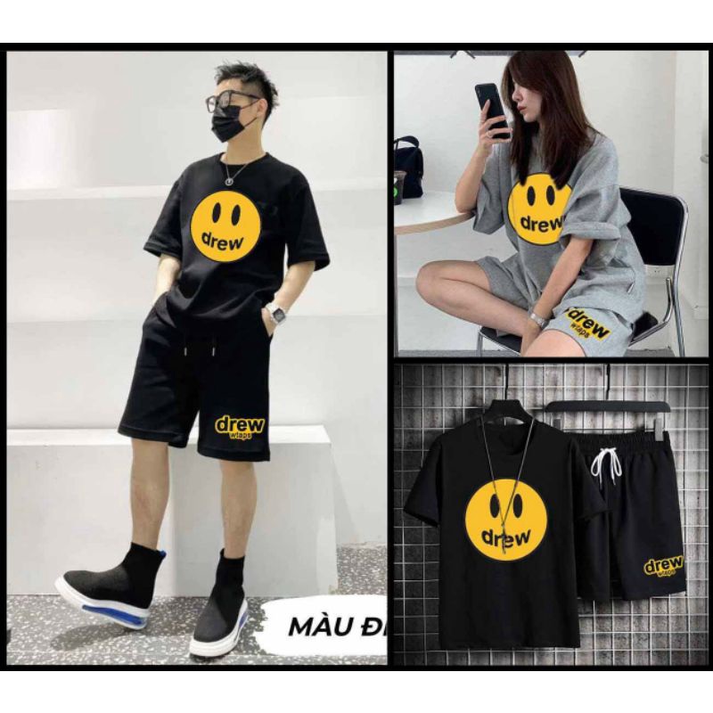 Bộ thể thao cao cấp unisex nam nữ,set đồ bộ mặc nhà Drew chất da cá mềm mịn thời trang hàn