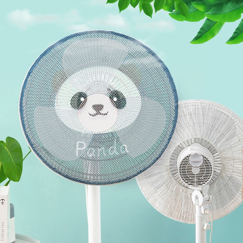 Lưới bọc quạt in hình thú dễ thương bảo vệ an toàn cho trẻ nhỏ khi đến gần quạt và chống bụi bẩn.