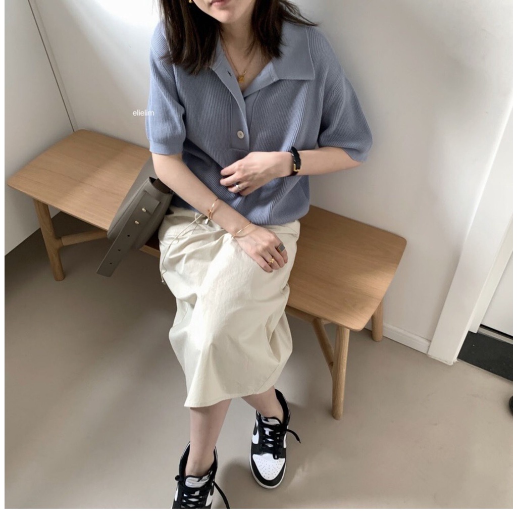 Áo thun ZHELIHANGFEI polo dệt kim lụa lạnh tay ngắn chất liệu mềm mại phong cách Hàn Quốc thời trang hè cho nữ