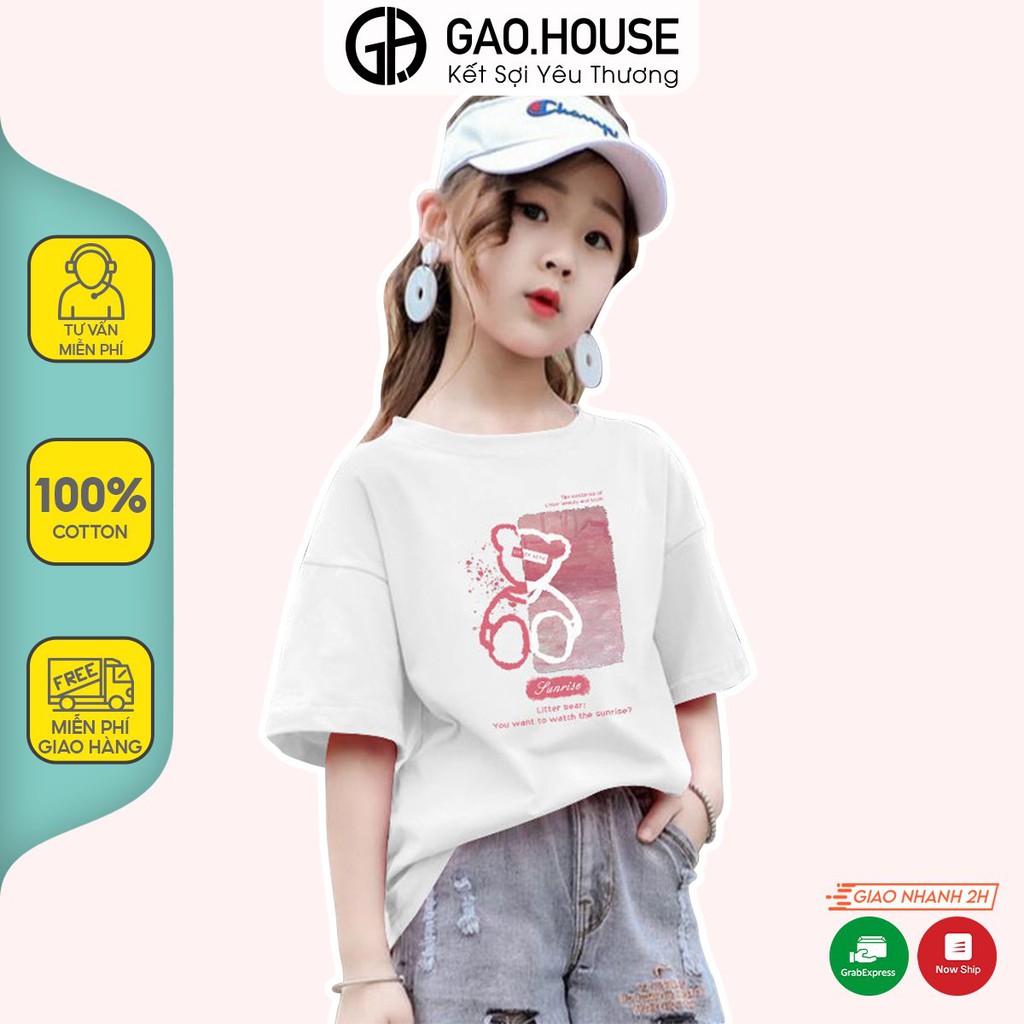 Áo thun cho bé gái trẻ em Gạo House họa tiết Gấu bông xinh xắn, chất vải cotton cao cấp.[T1]