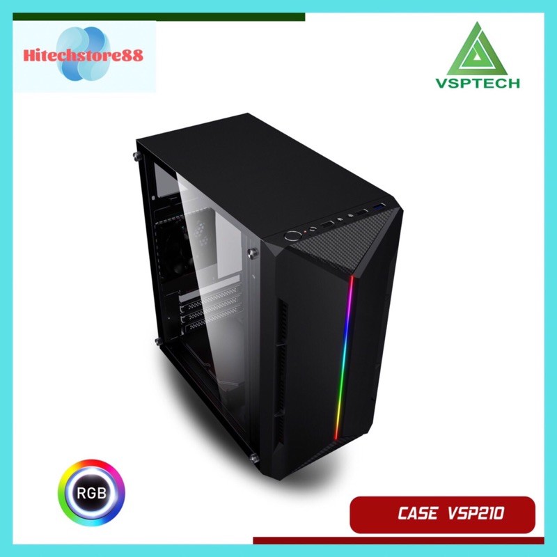 ✔️ Case VSP V210 Nắp hông trong suốt được Trang bị sẵn LED RGB các cổng kết nối USB 3.0 và HD Audio