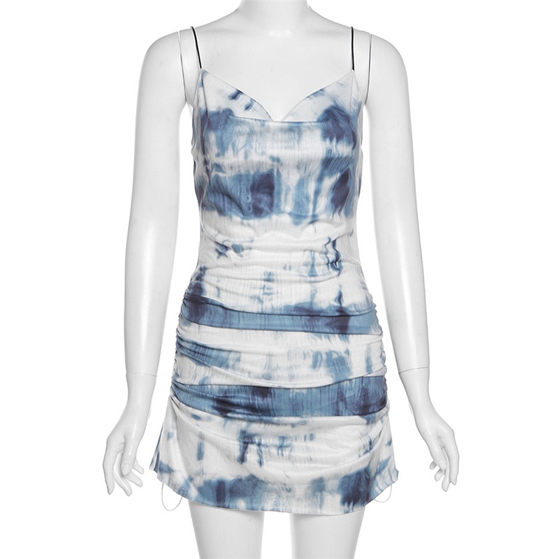 Đầm Hai Dây Nhuộm Màu Tie-dye Eo Cao Cho Nữ