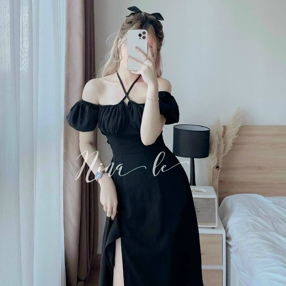ĐẦM CỔ YẾM XẾP LY TAY BỒNG  CHẤT LIỆU PHI LỤA DỰ TIỆC DẠO PHỐ THỜI TRANG VÁY NỮ XM MINH PHÚC