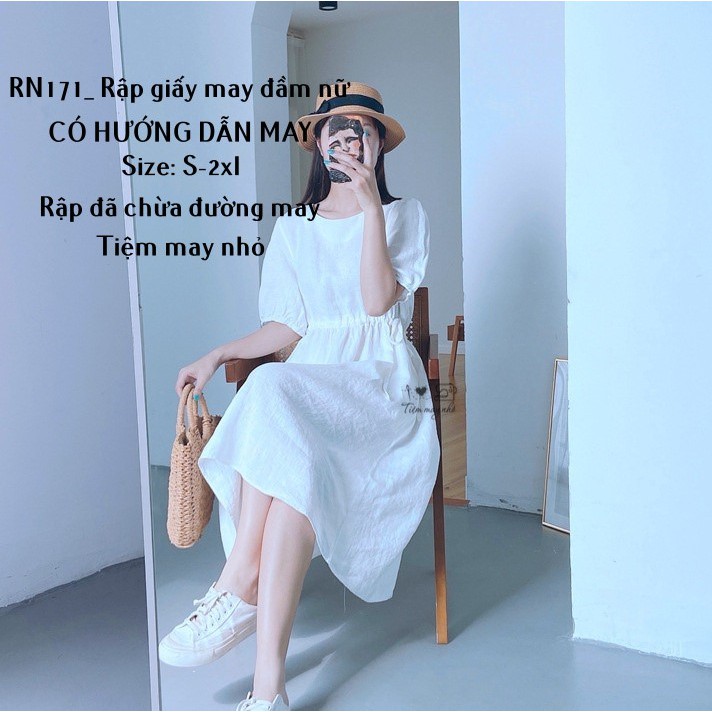 RN171_Rập giấy may đầm xuông rút eo nữ