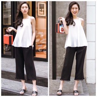 Quần ống rộng tua gấu Zara